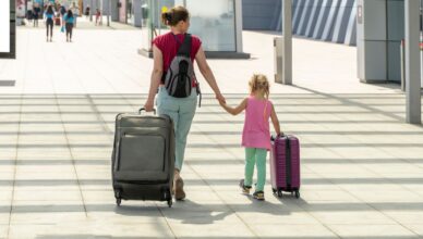 mother and daughter at the airport