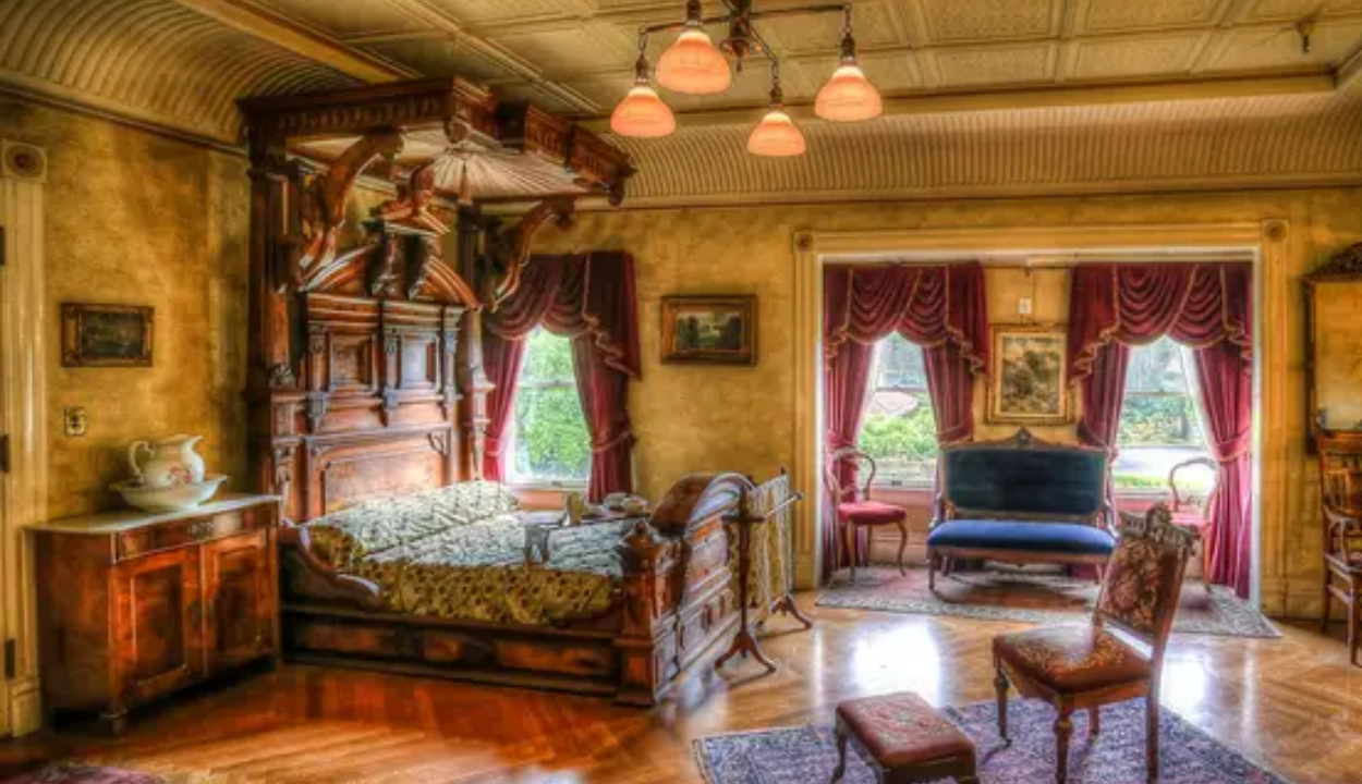 an interior bedroom of the Winchester Mystery House