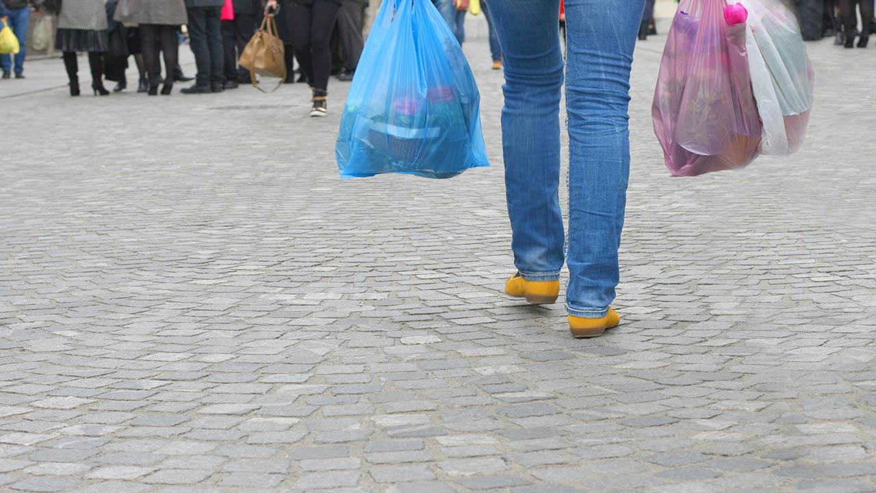 groceries in plastic bags