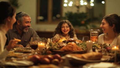 happy family enjoying rosh hashanah dinner