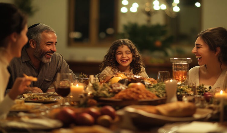 happy family enjoying rosh hashanah dinner